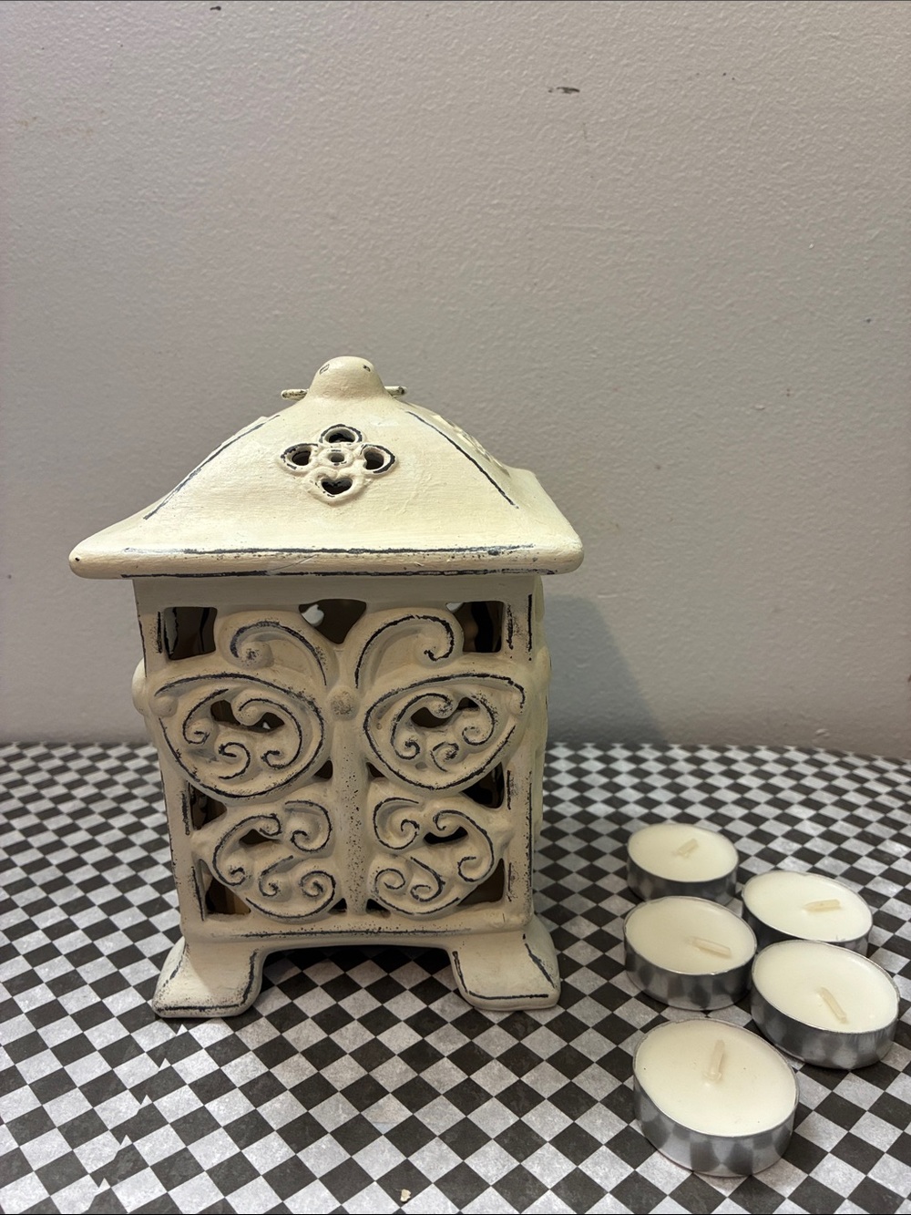 Cream Decorative Metal Tea Light Lantern - Home Accents